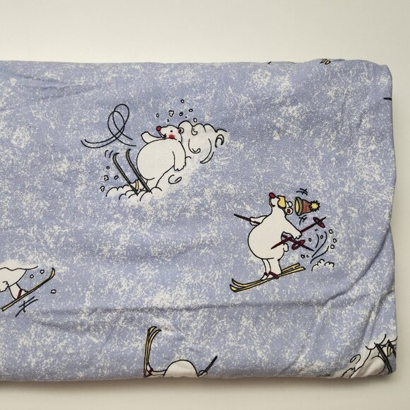 Berry Mountain Bedding 100% Cotton Flannel Full SZ Flat Sheet Polar Bear Skiing - Picture 3 of 7